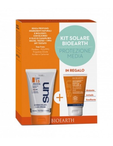 Kit Solare Protezione Media SPF15 + Doccia Shampoo Solare - Bioearth - Wingsbeat Kit Solare Protezione Media SPF15 + Doccia Shampoo Solare - Bioearth - Wingsbeat